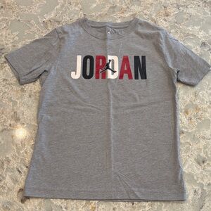 Jordan Kids Gray Tee with Red and Black Logo youth M 10-12 y
